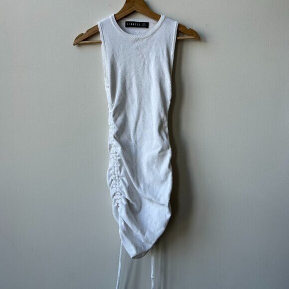 LIONESS Military Minds Mini White Ribbed Rushed Mini Dress Size XXS - Picture 5 of 8